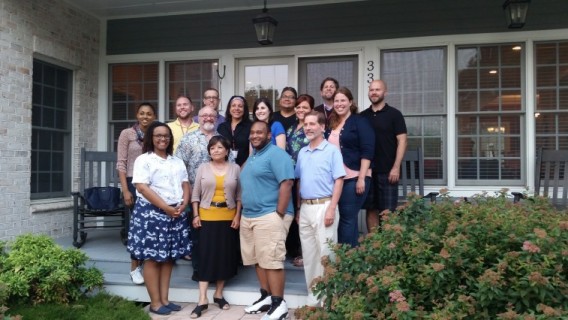The inaugural cohort at Executive Editor Frank Shuhok's home on the last night of the retreat.